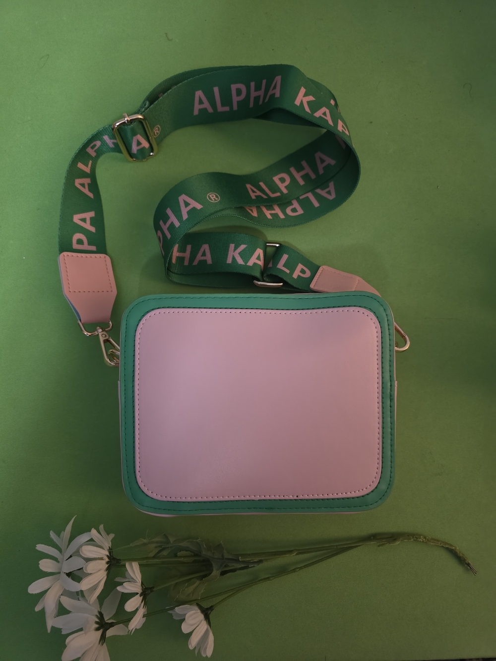 Pink Sturdy Satchel/Crossbody Colorblock Bag with AKA (Alpha Kappa Alpha) Strap